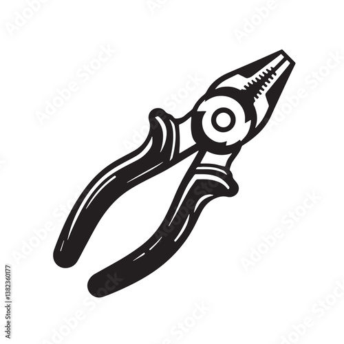 Black Color Pliers (Needle Nose) Silhouette Vector Illustration, Solid White Background