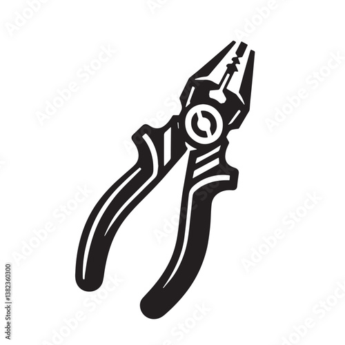 Black Color Pliers (Needle Nose) Silhouette Vector Illustration, Solid White Background