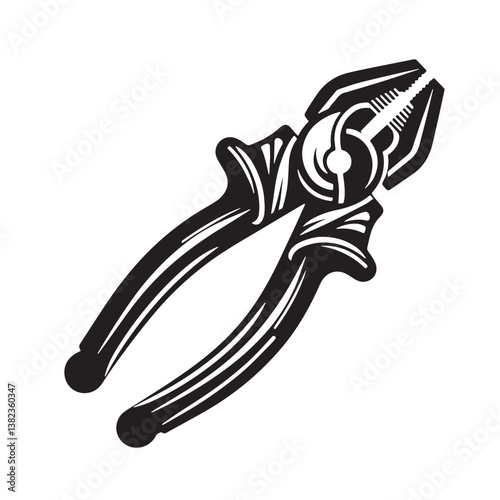 Black Color Pliers (Needle Nose) Silhouette Vector Illustration, Solid White Background