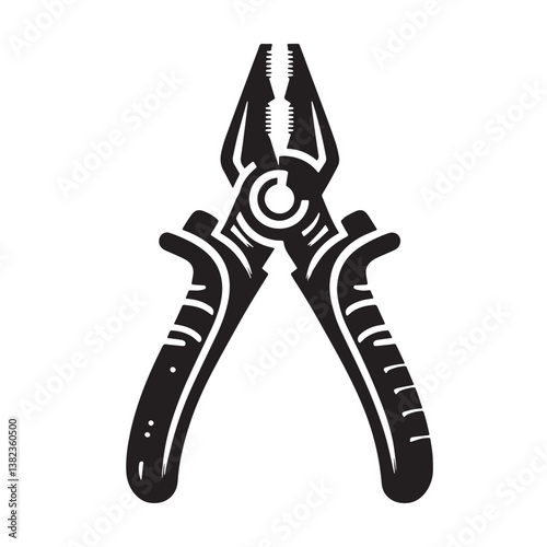 Black Color Pliers (Needle Nose) Silhouette Vector Illustration, Solid White Background