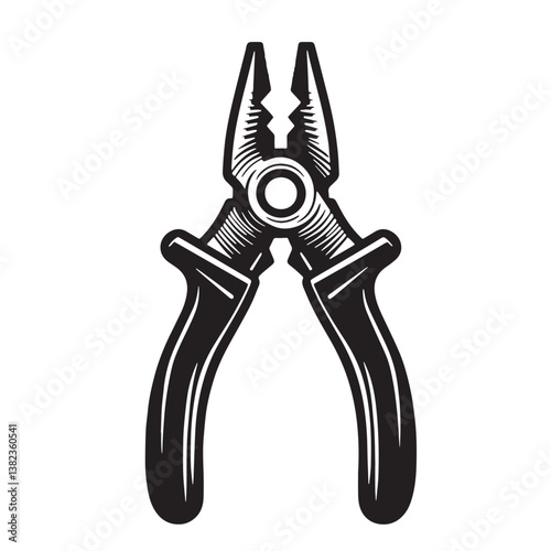 Black Color Pliers (Needle Nose) Silhouette Vector Illustration, Solid White Background