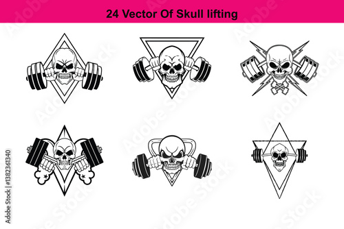 Monochrome elements for bodybuilding,Muscular Bodybuilder,Weightlifter,Boy Lifting Weights