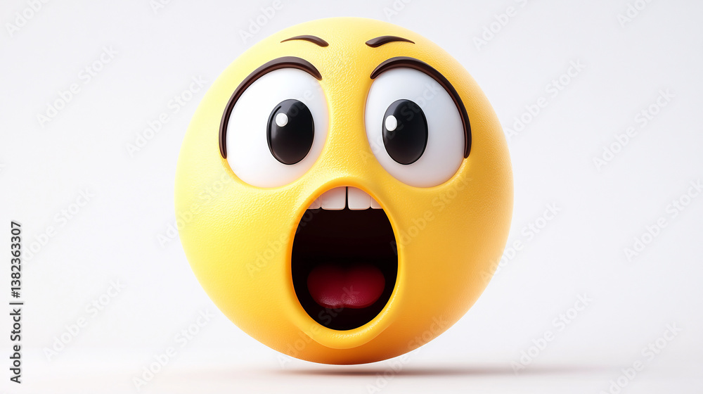 Fototapeta premium Astonished face three dimensional emoji. Shocked face emoticon isolated on white background