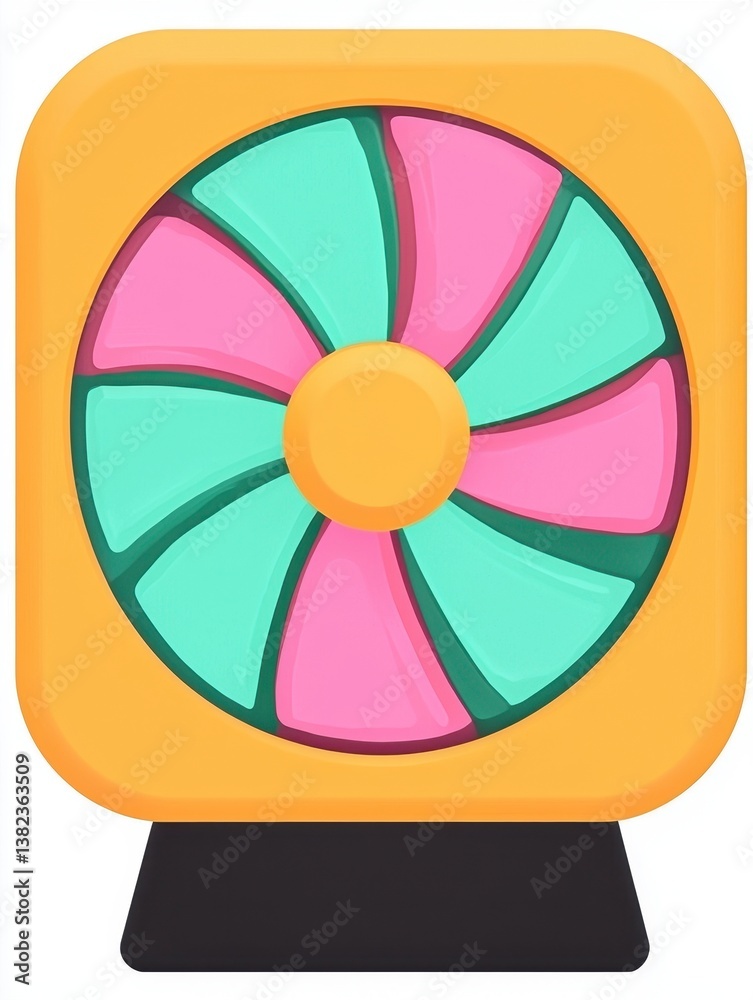 Obraz premium Stylized Rotating Fan Illustration Pink, Mint, and Yellow Swirl Design