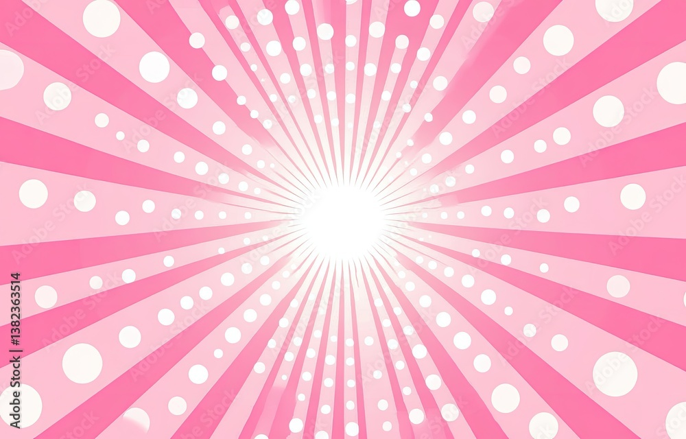 Pink radiating sunburst background with dots Pink radiating sunburst background with dots