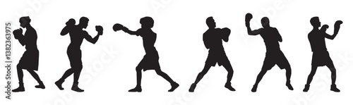 set of boxing player silhouette 