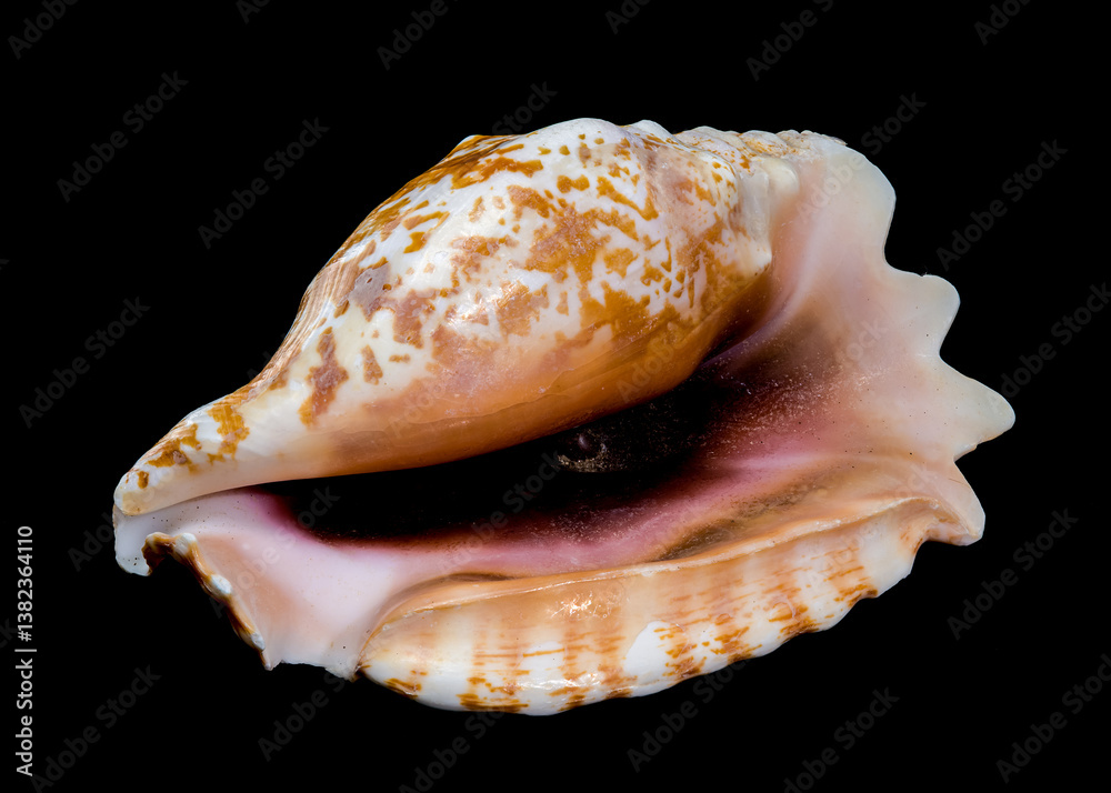 Strombus Raninus Seashell on Black Background