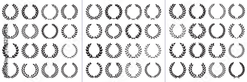 Set of vector laurel icon, large silhouette wreath set.