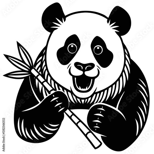 panda bear with bamboo