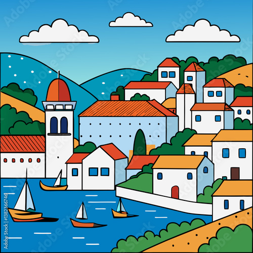 Wallpaper Mural vector illustration of old town in the morning Torontodigital.ca