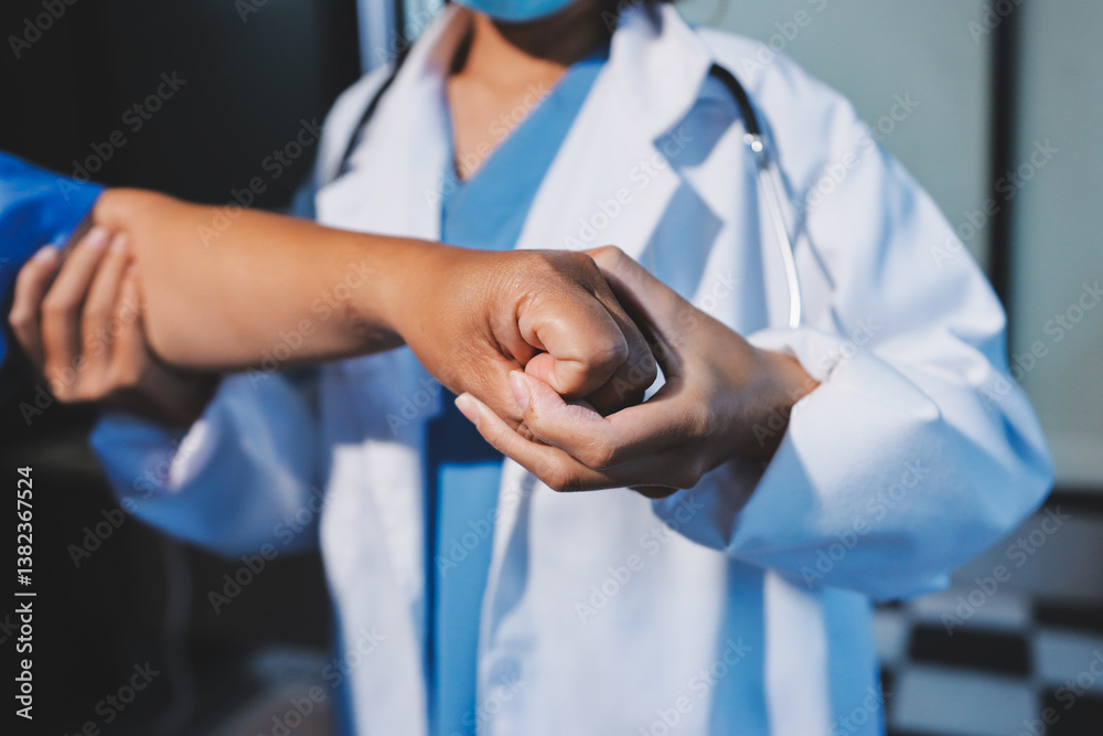Orthopedist examining patient in hospital Orthopedist examining patient in hospital