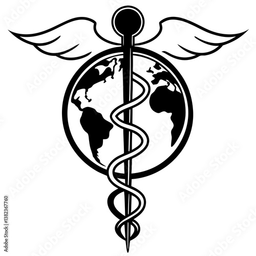 caduceus medical symbol on blue background