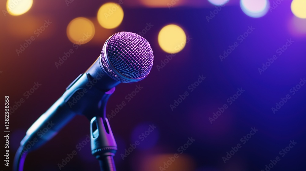 Vibrant Microphone with Colorful Bokeh Background Vibrant Microphone with Colorful Bokeh Background