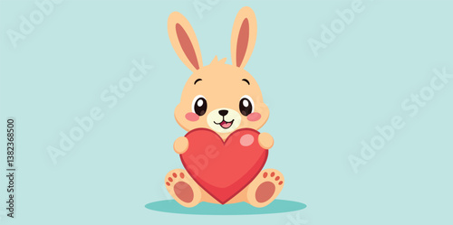 adorable cartoon bunny gently holding a large red heart