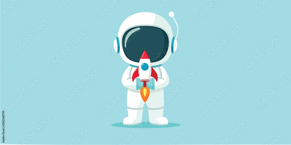 Obraz premium cartoon astronaut holding a ready for launch