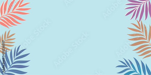 pastel-colored palm leaves on a light-blue background