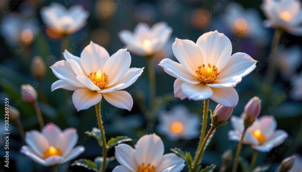 Luminous Flora Flowers glowing with an inner light, set against a dark or shadowy background to enhance their brightness. Luminous Flora Flowers glowing with an inner light, set against a dark or shadowy background to enhance their brightness.