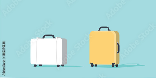 two wheeled suitcases one white and one pale yellow ready for travel