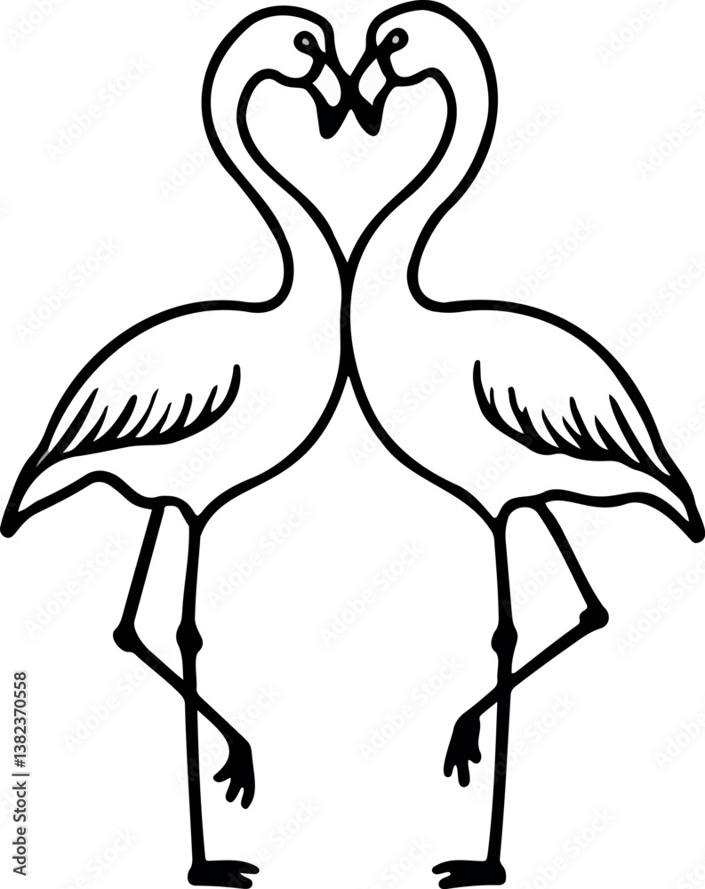 Fototapeta premium two flamingos forming a heart shape silhouette