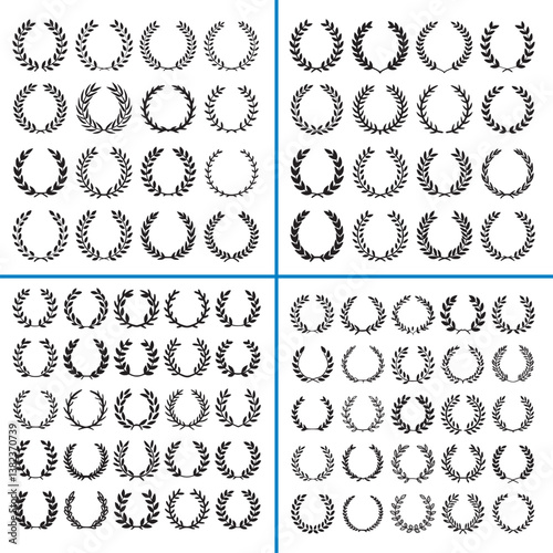 Set of vector laurel icon, large silhouette wreath set.