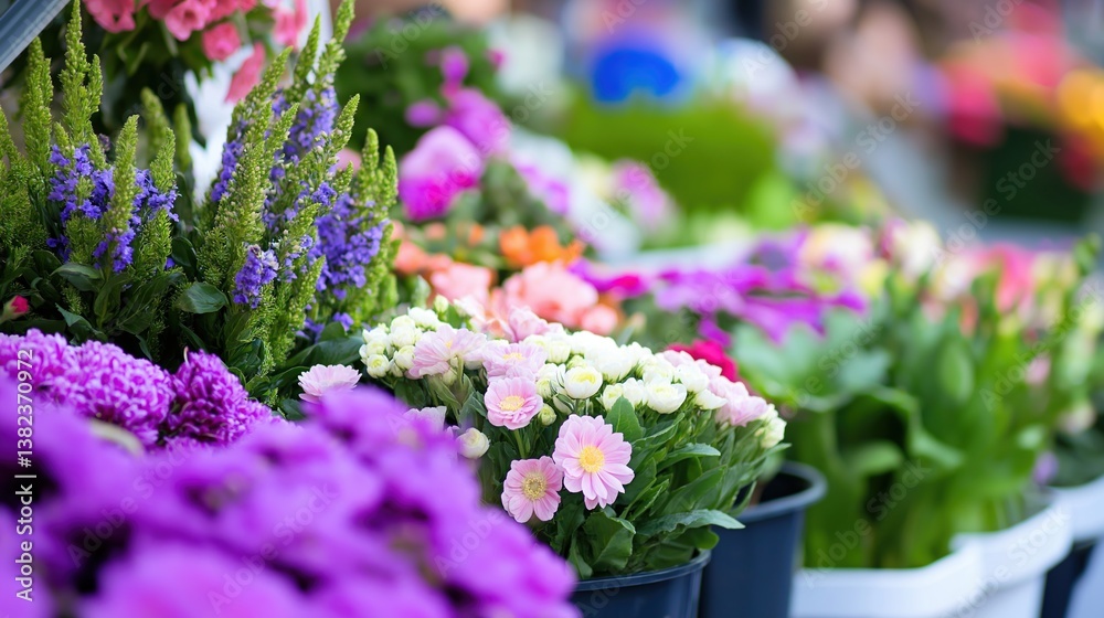 Fototapeta premium Vibrant Flower Display at Outdoor Market