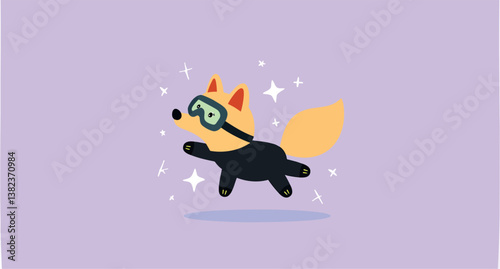 playful fox in diving gear