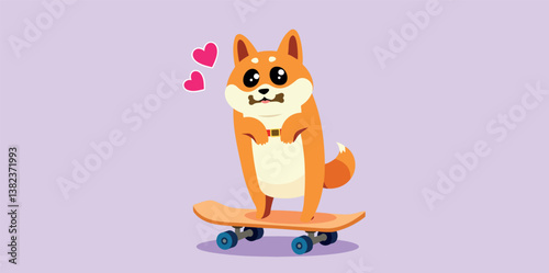 adorable shiba inu dog riding skateboard
