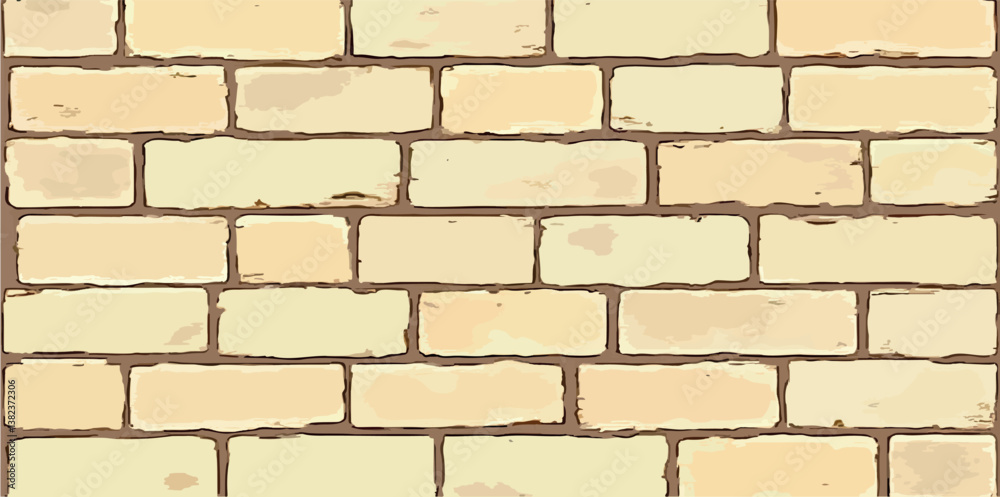 Obraz premium close-up view of a brick wall with pale yellowish-cream bricks and brownish mortar