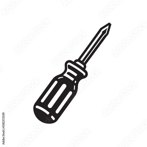 Black Color Screwdriver (Phillips) Silhouette Vector Illustration, Solid White Background