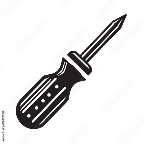Black Color Screwdriver (Phillips) Silhouette Vector Illustration, Solid White Background