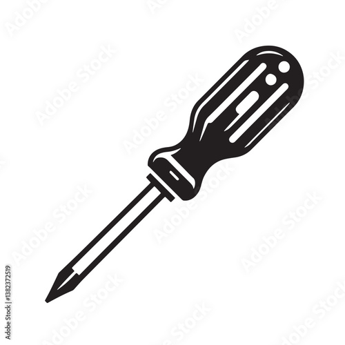 Black Color Screwdriver (Phillips) Silhouette Vector Illustration, Solid White Background