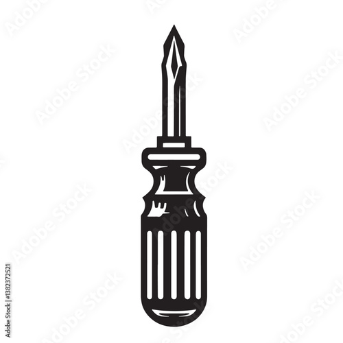 Black Color Screwdriver (Phillips) Silhouette Vector Illustration, Solid White Background
