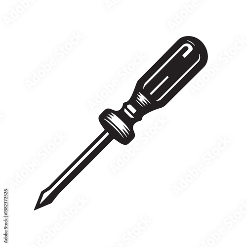 Black Color Screwdriver (Phillips) Silhouette Vector Illustration, Solid White Background