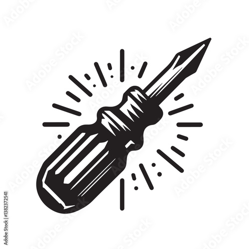 Black Color Screwdriver (Phillips) Silhouette Vector Illustration, Solid White Background
