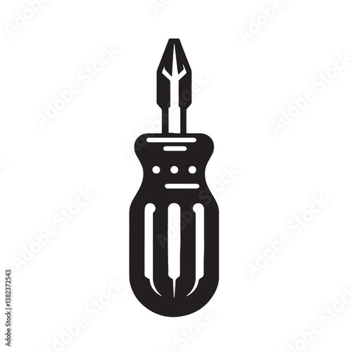 Black Color Screwdriver (Phillips) Silhouette Vector Illustration, Solid White Background