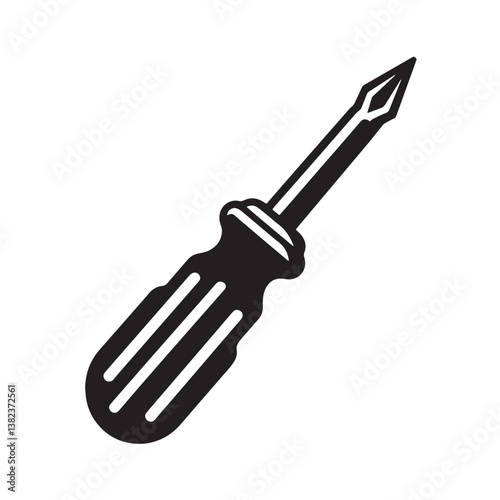 Black Color Screwdriver (Phillips) Silhouette Vector Illustration, Solid White Background