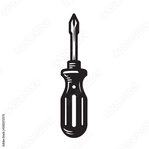 Black Color Screwdriver (Phillips) Silhouette Vector Illustration, Solid White Background