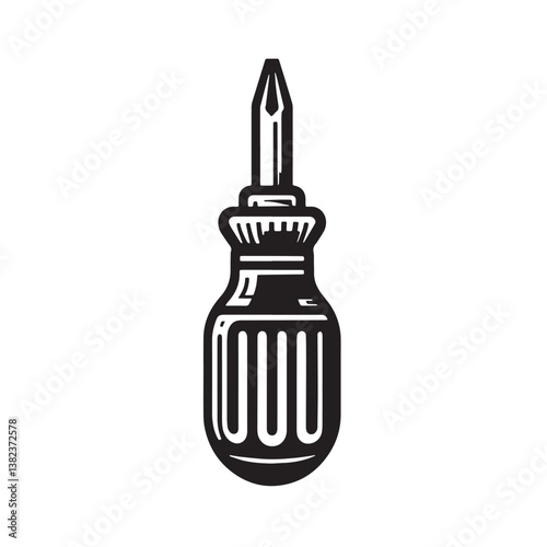 Black Color Screwdriver (Phillips) Silhouette Vector Illustration, Solid White Background