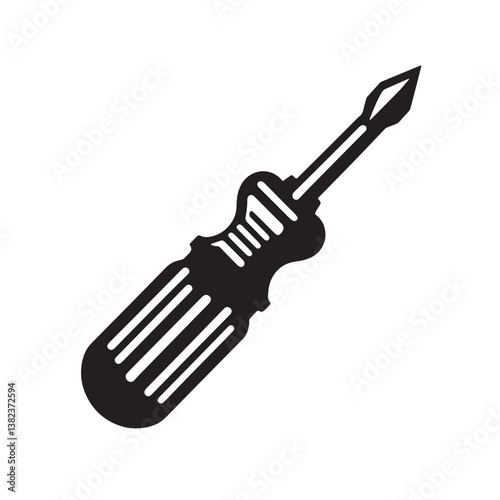 Black Color Screwdriver (Phillips) Silhouette Vector Illustration, Solid White Background