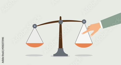 hand adjusting a balanced scale symbolizing careful decision-making