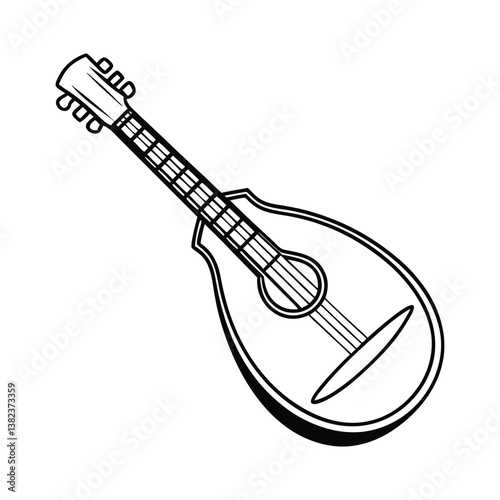 A black and white drawing of a mandolin Art & Illustration