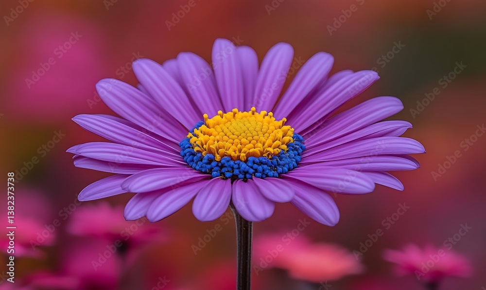 Obraz premium Close-up of a Vibrant Purple Daisy with Colorful Background