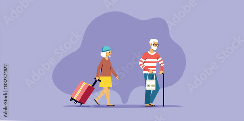 elderly couple with luggage going on a journey