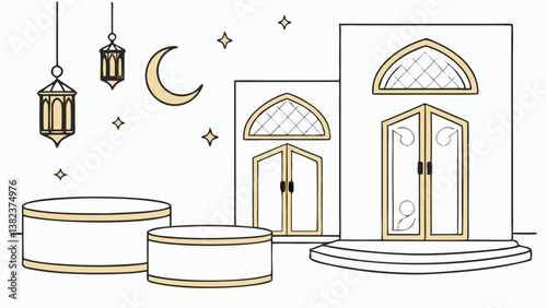 islamic-architecture--white-and-gold-podiums--arch.eps
