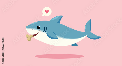 playful cartoon shark with bone expressing joy and affection