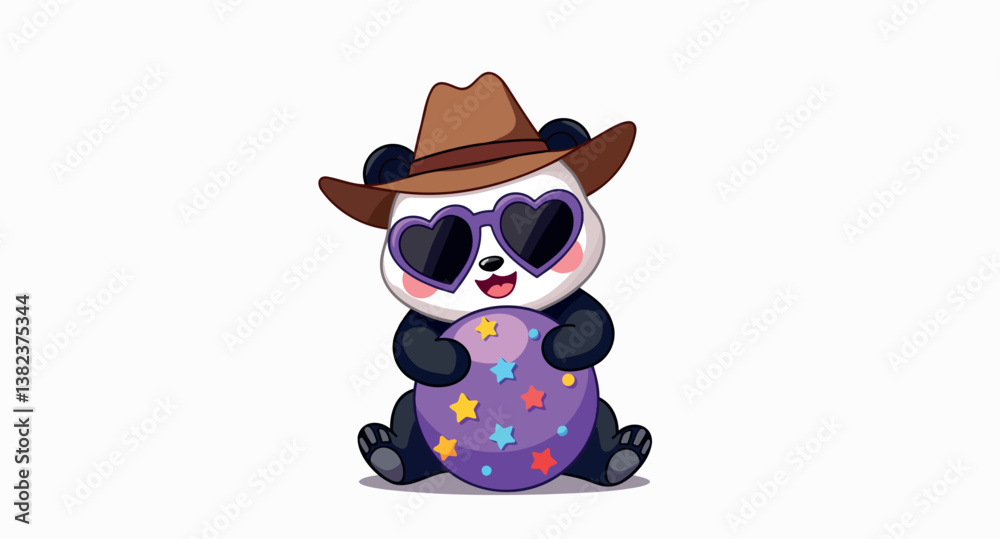 Fototapeta premium playful panda in cowboy hat holding decorated easter egg