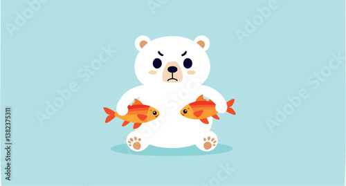 grumpy bear holds two goldfish