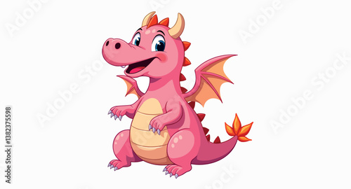 adorable pink cartoon dragon with accents cheerfully smiling