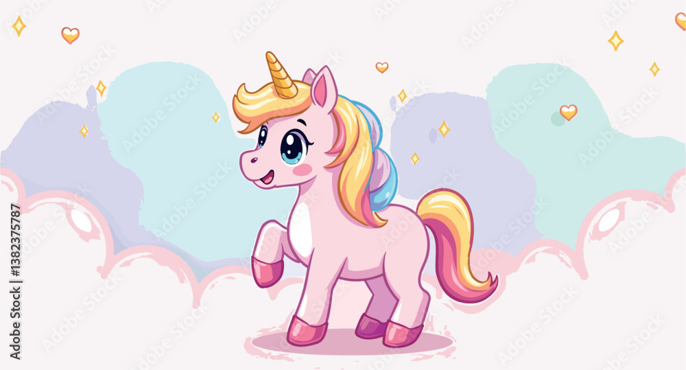 Fototapeta premium adorable pastel unicorn in a whimsical cloud setting