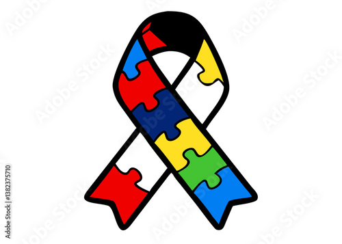 Colorful puzzle piece ribbon